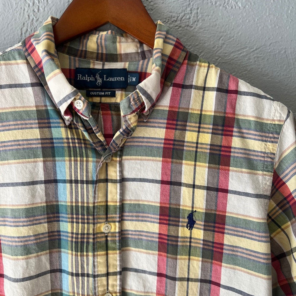 Ralph Lauren Mens Custom Fit Plaid Short Sleeve Button Down Shirt Medium Multi